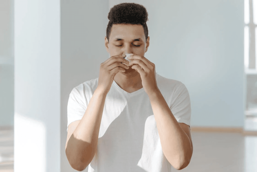 man sneezing