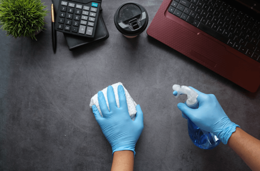 A professional cleaning service maintaining a clean office