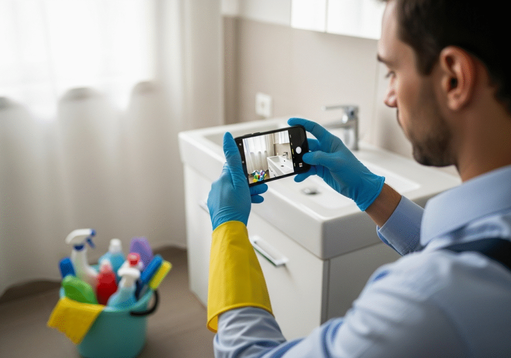 Move out cleaning services Maryland professional documenting bathroom cleaning results