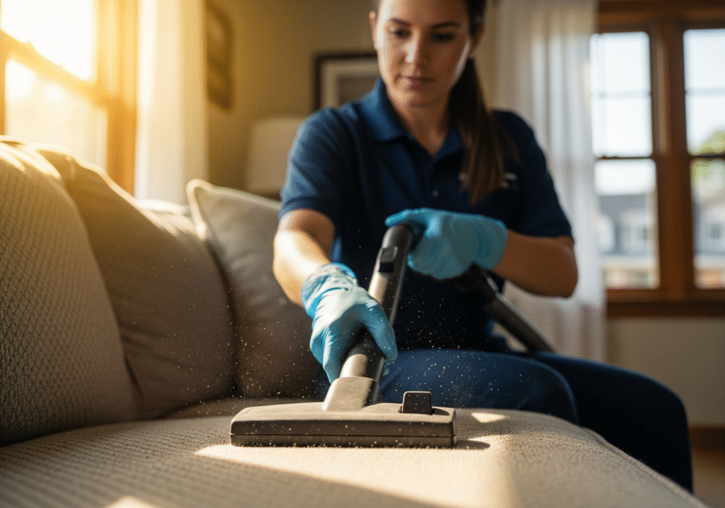 Maryland home interior being deep cleaned with focus on removing summer allergens and dust