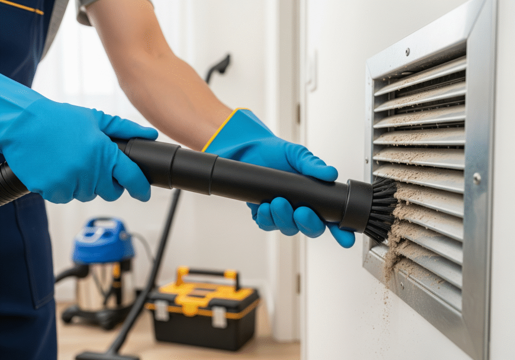HVAC vent being professionally cleaned as part of deep cleaning services before fall Maryland
