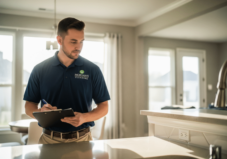Morgan's Cleaning professional evaluating deep cleaning needs in Laurel Maryland residence