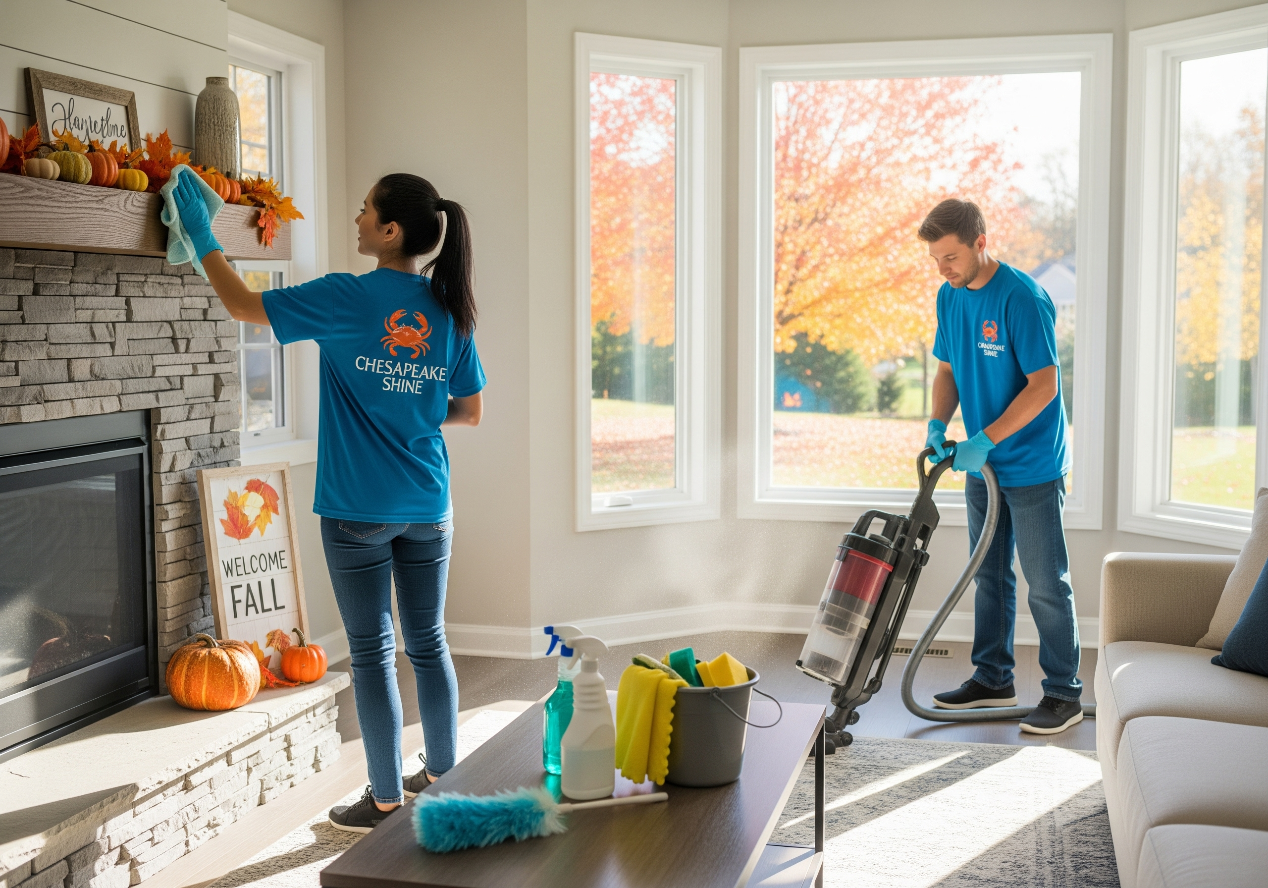 Professional deep cleaning services before fall Maryland team preparing home for autumn seaso