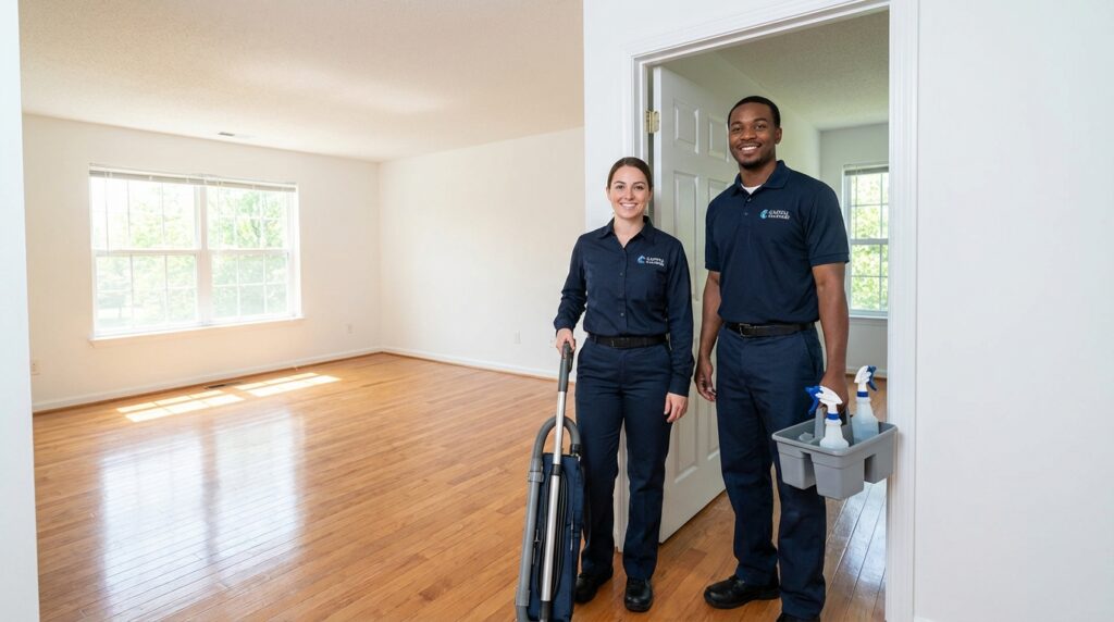 A team of two professional cleaners in matching da 7dee0dd470