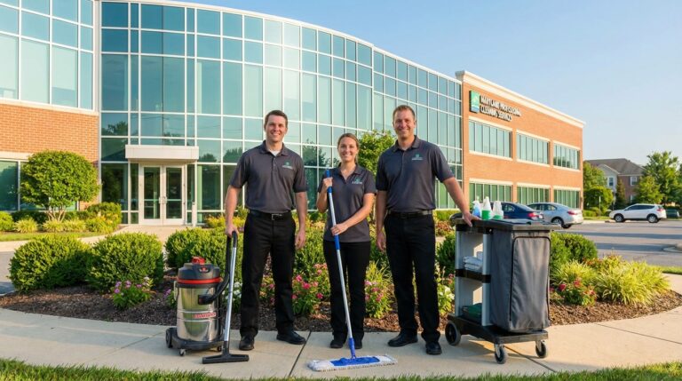 Morgan's Cleaning team members in uniform ready to provide professional office cleaning services in Maryland